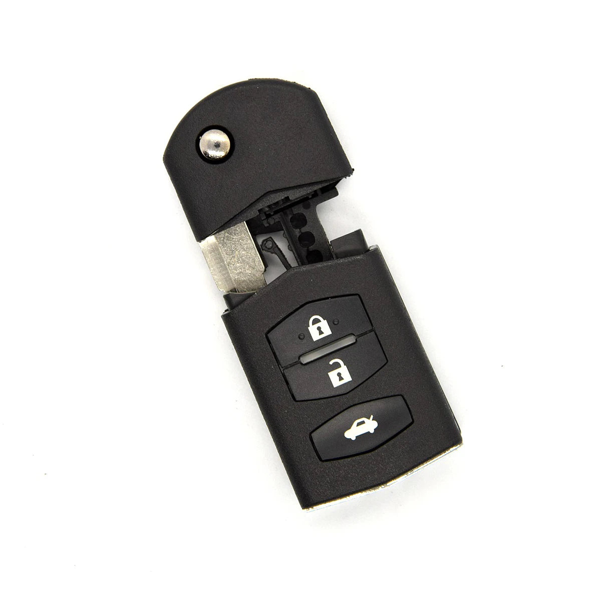 BEST KEY Klappschlüsselgehäuse mit 2/3 Tasten und großer Batterie für MAZDA 3 5 6 Series M6 RX8 MX5, mit ungeschnittener Klinge.