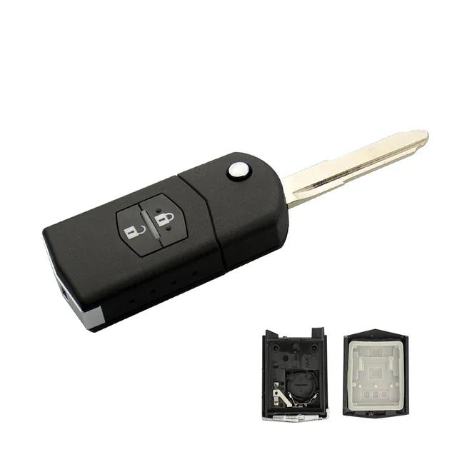 BEST KEY Klappschlüsselgehäuse mit 2/3 Tasten und großer Batterie für MAZDA 3 5 6 Series M6 RX8 MX5, mit ungeschnittener Klinge.