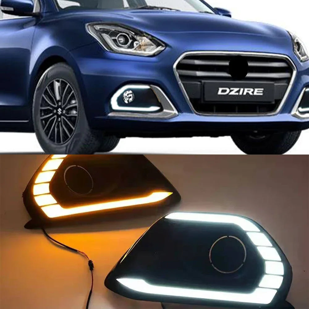 Nuevo! Lámpara DRL LED de 12V para luz diurna con función de relé de señal de giro amarilla. Diseñada para modelos Suzuki Dzire de 2020, 2021 y 2022.