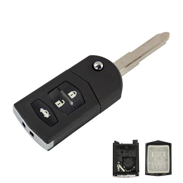 BEST KEY Klappschlüsselgehäuse mit 2/3 Tasten und großer Batterie für MAZDA 3 5 6 Series M6 RX8 MX5, mit ungeschnittener Klinge.