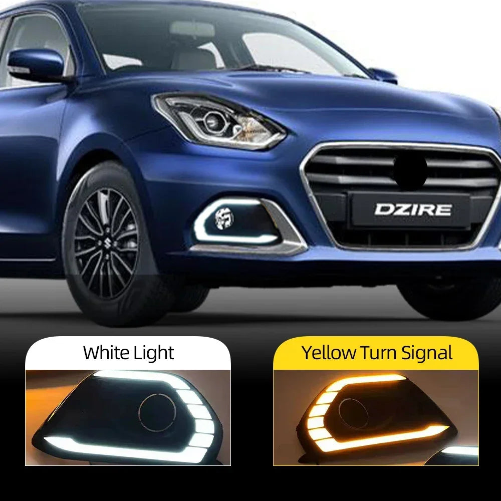 Nuevo! Lámpara DRL LED de 12V para luz diurna con función de relé de señal de giro amarilla. Diseñada para modelos Suzuki Dzire de 2020, 2021 y 2022.