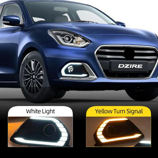 New! 12V LED DRL Daytime Running Light Lamp with Yellow Turn Signal Relay Function. Designed for 2020, 2021 and 2022 Suzuki Dzire models.