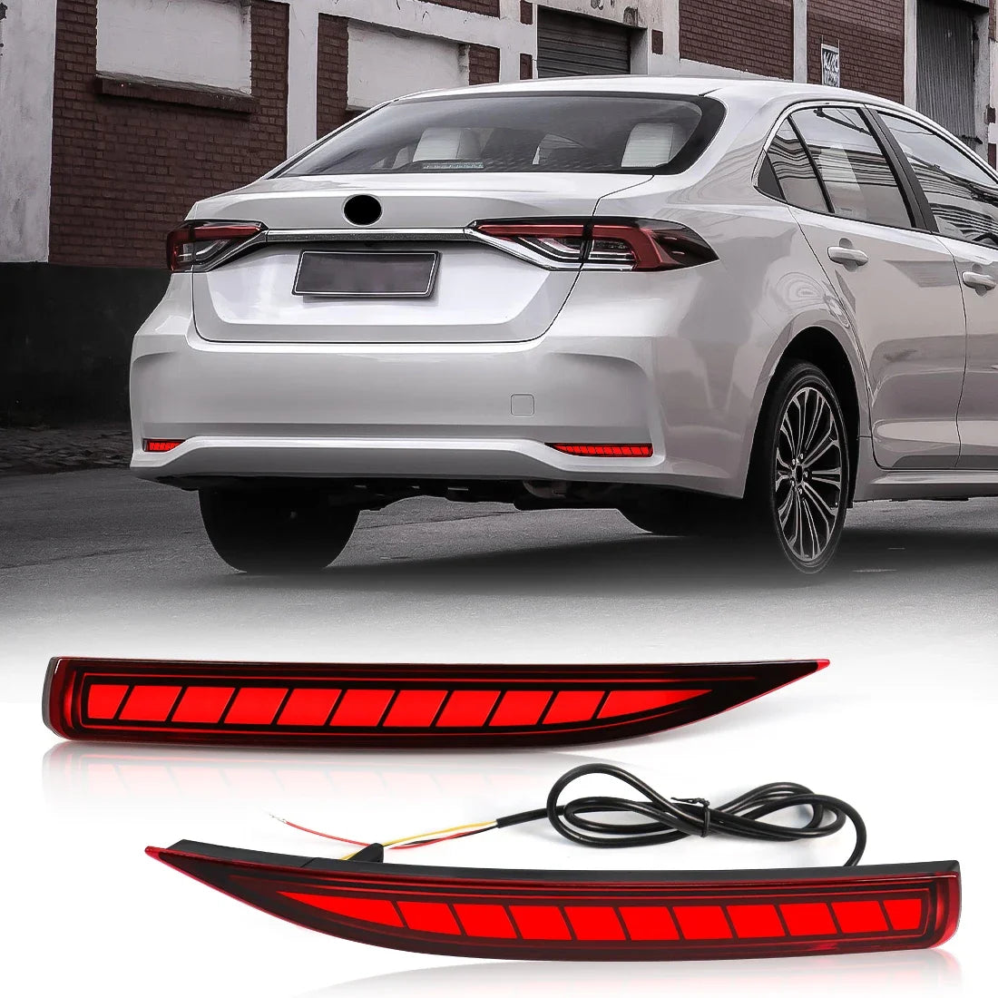 LED Rear Bumper Reflector Light with Brake Warning Dynamic Turn Signal. For Toyota Corolla Altis 2019-2022